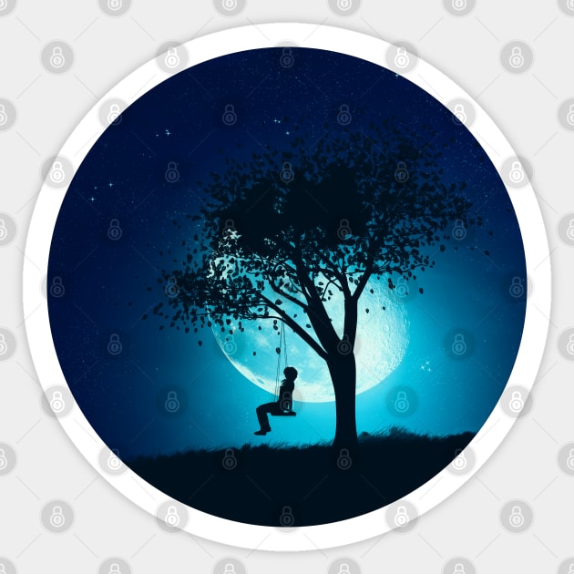 Girl on swing at night Sticker by AnnArtshock